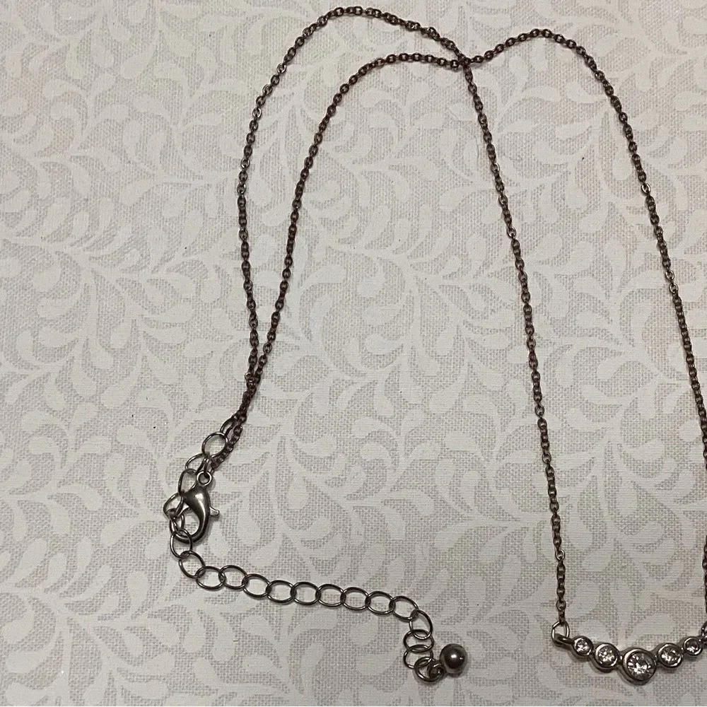 Two  Necklaces Silvertone Chain w/Heart and Coppertone Chain with Faux Crystals